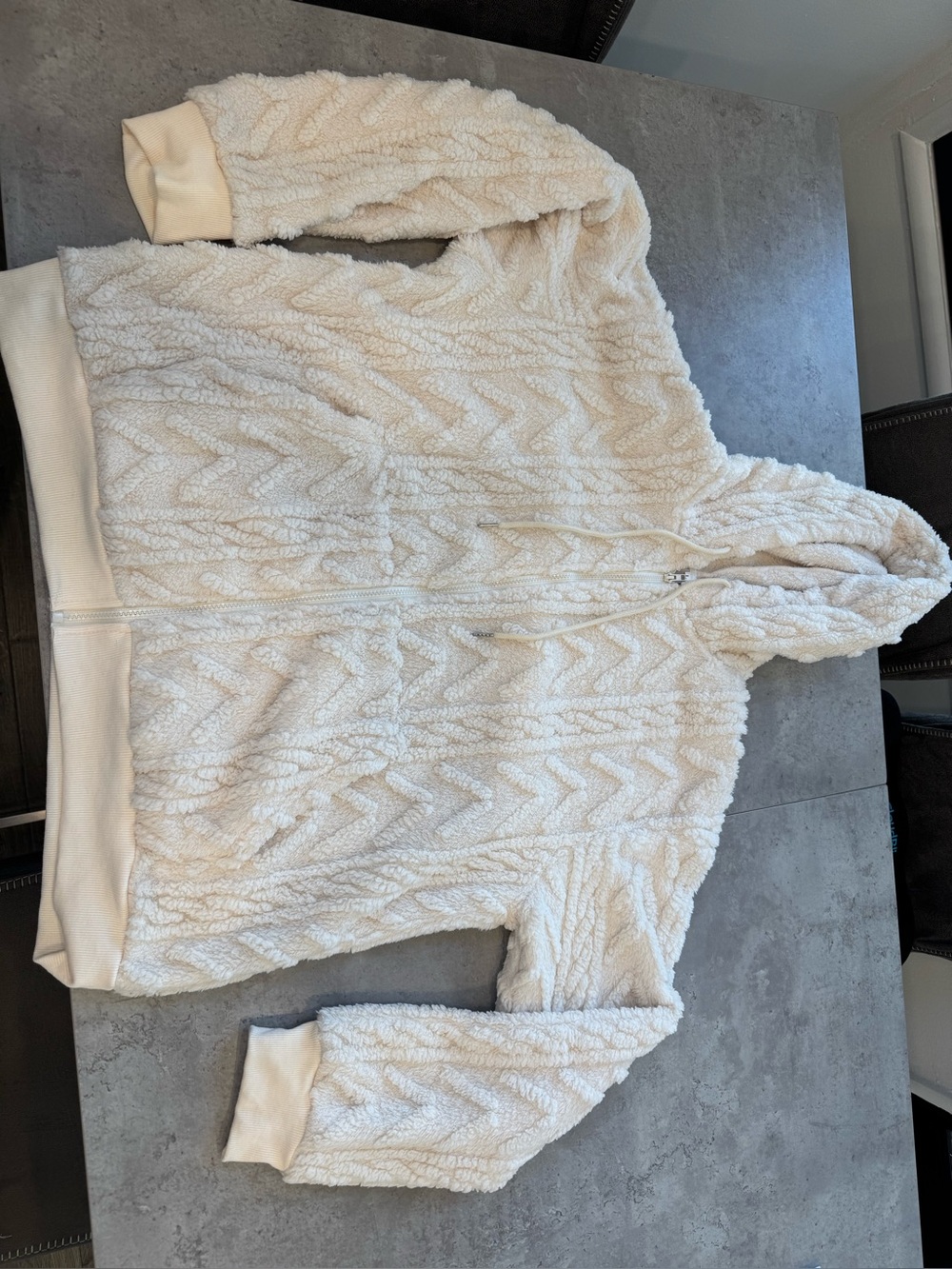 Cream Sherpa Zip Hoodie - Women's Plush Sweater
